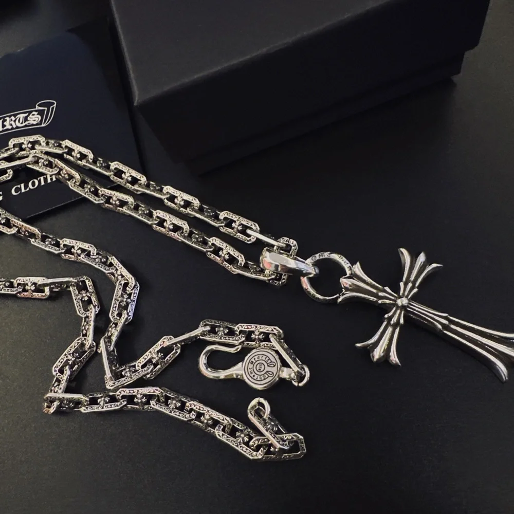 Chrome Hearts Silver Fleur Cross Necklace